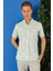 Slim Fit Düğmeli Yaka Şal Desenli Kısa Kol Pamuk Nil Yeşili Gömlek G 1501 4