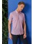 Slim Fit Düğmeli Yaka Desenli Kısa Kol Pamuk Eflatun Gömlek G 1504 2
