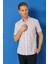 Slim Fit Düğmeli Yaka Şal Desenli Kısa Kol Pamuk Lila Gömlek G 1501 2