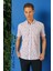 Slim Fit Düğmeli Yaka Şal Desenli Kısa Kol Pamuk Lila Gömlek G 1501 4