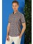 Slim Fit Düğmeli Yaka Desenli Kısa Kol Pamuk Füme Gömlek G 1504 1
