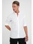 Comfort Fit Düğme Yaka Katlanır Kol %100 Keten Düz Beyaz Gömlek G 1595 1