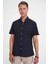 Comfort Fit Düğme Yaka Kısa Kol %100 Keten Düz Lacivert Gömlek G 1596 3