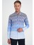 Comfort Fit Pano Desen Düğme Yaka %100 Keten Mavi Gömlek G 1594 2