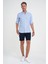 Comfort Fit Düğme Yaka Katlanır Kol %100 Keten Düz Mavi Gömlek G 1595 1