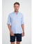 Comfort Fit Düğme Yaka Katlanır Kol %100 Keten Düz Mavi Gömlek G 1595 2