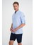 Comfort Fit Düğme Yaka Katlanır Kol %100 Keten Düz Mavi Gömlek G 1595 3