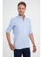 Comfort Fit Düğme Yaka Katlanır Kol %100 Keten Düz Mavi Gömlek G 1595 4