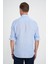 Comfort Fit Düğme Yaka Katlanır Kol %100 Keten Düz Mavi Gömlek G 1595 5