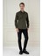 Slim Fit Pamuk Uzun Kol Klasik Haki Gömlek Gk 745 3