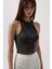 Yıkamalı Halter Yaka Crop Siyah Bluz 1