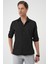 Slim Fit Gofre Kumaş Desenli Kısa Kol Siyah Gömlek G 1592 5