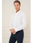 Slim Fit Düğmeli Yaka Dokulu %100 Pamuk Klasik Beyaz Gömlek Gk 726 9
