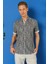 Slim Fit Düğmeli Yaka Desenli Kısa Kol Pamuk Füme Gömlek G 1499 1