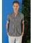 Slim Fit Düğmeli Yaka Desenli Kısa Kol Pamuk Füme Gömlek G 1499 2