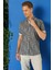 Slim Fit Düğmeli Yaka Desenli Kısa Kol Pamuk Füme Gömlek G 1499 4