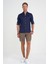 Comfort Fit Düğme Yaka Katlanır Kol %100 Keten Düz Lacivert Gömlek G 1595 2