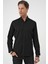 Slim Fit Dokulu Düğmeli Yaka Pamuklu Klasik Siyah Gömlek Gk 739 3