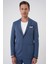 Comfort Fit Mono Yaka Çift Yırtmaç Torba Cep Kendinden Desenli Casual Indigo Ceket C 706 3