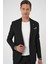 Comfort Fit Mono Yaka Çift Yırtmaç Torba Cep Gofre Kumaş Casual Siyah Ceket C 703 3