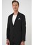 Comfort Fit Mono Yaka Çift Yırtmaç Torba Cep Gofre Kumaş Casual Siyah Ceket C 703 5