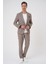 Comfort Fit Mono Yaka Çift Yırtmaç Torba Cep Gofre Kumaş Casual Vizon Ceket C 703 2