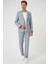 Comfort Fit Mono Yaka Çift Yırtmaç Torba Cep Kendinden Desenli Casual Gri Ceket C 705 2