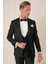 Black 077 Slim Fit Çıkma Saten Yaka Yelekli Siyah Damatlık Smokin Takım 4