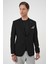 Slim Fit Mono Yaka Fleto Cepli Çift Yırtmaçlı Casual Siyah Ceket C 710 1