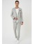 Comfort Fit Mono Yaka Çift Yırtmaç Torba Cep Kendinden Desenli Casual Gri Ceket C 706 2