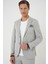 Comfort Fit Mono Yaka Çift Yırtmaç Torba Cep Kendinden Desenli Casual Gri Ceket C 706 3