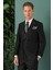 Slim Fit Yağmur Deseni Çizgili Kruvaze Klasik Siyah Takım Elbise Tk 888 5