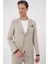Comfort Fit Mono Yaka Çift Yırtmaç Torba Cep Kendinden Desenli Casual Bej Ceket C 706 1