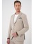 Comfort Fit Mono Yaka Çift Yırtmaç Torba Cep Kendinden Desenli Casual Bej Ceket C 706 5