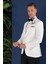 Black 034 Slim Fit Saten Yaka Çift Yırtmaçlı Damatlık Ekru Smokin Ceket 4