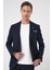 Comfort Fit Mono Yaka Çift Yırtmaç Torba Cep Gofre Kumaş Casual Lacivert Ceket C 703 1