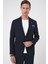 Comfort Fit Mono Yaka Çift Yırtmaç Torba Cep Gofre Kumaş Casual Lacivert Ceket C 703 3