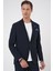 Comfort Fit Mono Yaka Çift Yırtmaç Torba Cep Gofre Kumaş Casual Lacivert Ceket C 703 5