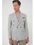 Slim Fit Çift Yırtmaç Çizgili Kruvaze Casual Gri Ceket C 704 3