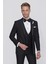 Black 063 Slim Fit Yelekli Çıkma Saten Yaka Siyah Damatlık Smokin Takım 5
