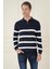 Slim Fit Çizgili Fermuarlı Polo Yaka Lacivert Triko Kazak TR 877 2
