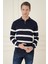 Slim Fit Çizgili Fermuarlı Polo Yaka Lacivert Triko Kazak TR 877 3