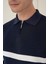 Slim Fit Çizgili Fermuarlı Polo Yaka Lacivert Triko Kazak TR 877 4
