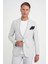 Slim Fit Kırlangıç Yaka Balıksırtı Desen Spor Açık Gri Ceket C 702 3
