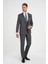 Slim Fit Çift Yırtmaç Balıksırtı Desenli Yelekli Füme Takım Elbise Tk 923 2