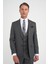 Slim Fit Çift Yırtmaç Balıksırtı Desenli Yelekli Füme Takım Elbise Tk 923 4