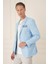 Comfort Fit Çift Yırtmaç Kırçıllı Keten Casual Mavi Ceket C 677 3