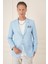 Comfort Fit Çift Yırtmaç Kırçıllı Keten Casual Mavi Ceket C 677 4