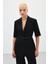 Kısa Kollu Kemerli Ceket - Siyah 4