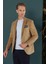 Camel Kadife Slim Fit Çift Yırtmaçlı Mono Yaka Casual Ceket 3